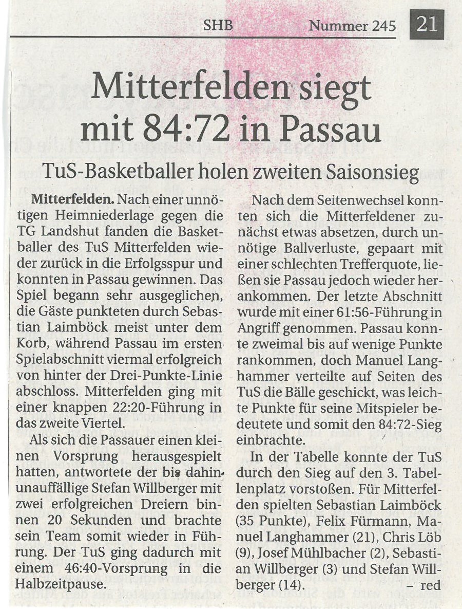 2018-10-23 - Basketball - Mitterfelden siegt mit 84-72 in Passau